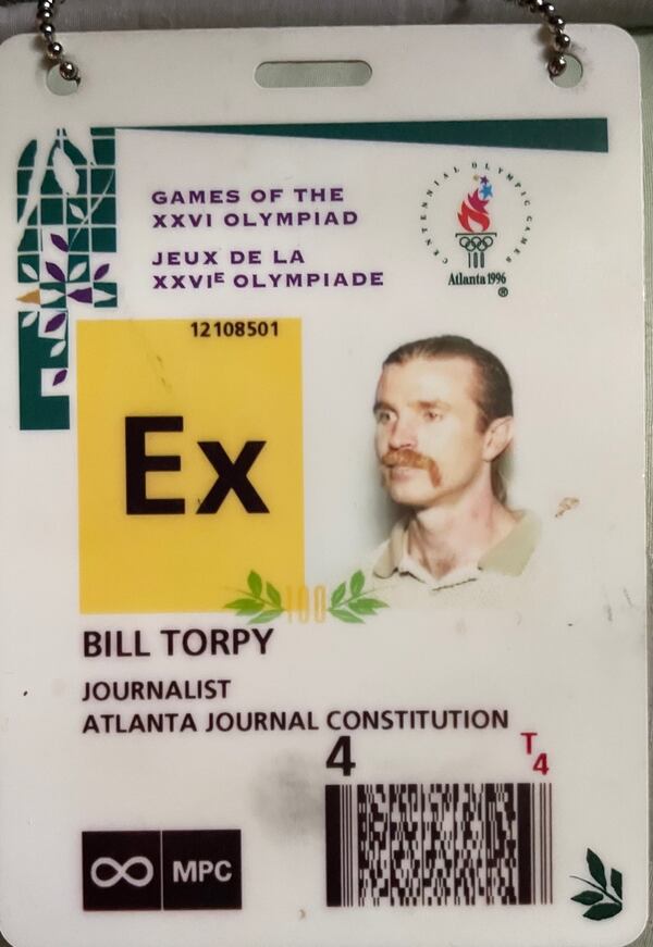 AJC columnist Bill Torpy was one of many journalists covering the 1996 Olympic Games in Atlanta. This was his badge for the event.