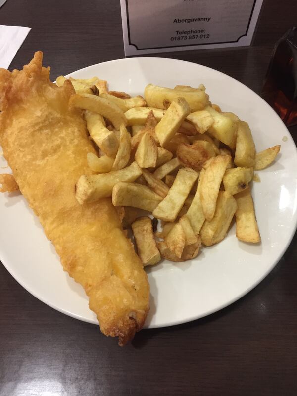 The Codfather, a wonderfully named shop in Abergavenny, Wales, is known for its very generous servings of fish and chips. (Courtesy of Olivia King)