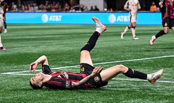 Miguel Almiron reacts after missing a shot during Atlanta United's weekend match with the New York Red Bulls.