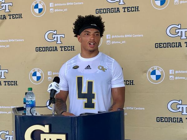 Georgia Tech running back Dontae Smith speaks to media at Bobby Dodd Stadium on August 11, 2021. (AJC photo by Ken Sugiura)