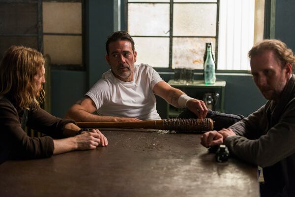  Jayson Warner Smith as Gavin, Austin Amelio as Dwight, Jeffrey Dean Morgan as Negan - The Walking Dead _ Season 8, Episode 5 - Photo Credit: Gene Page/AMC