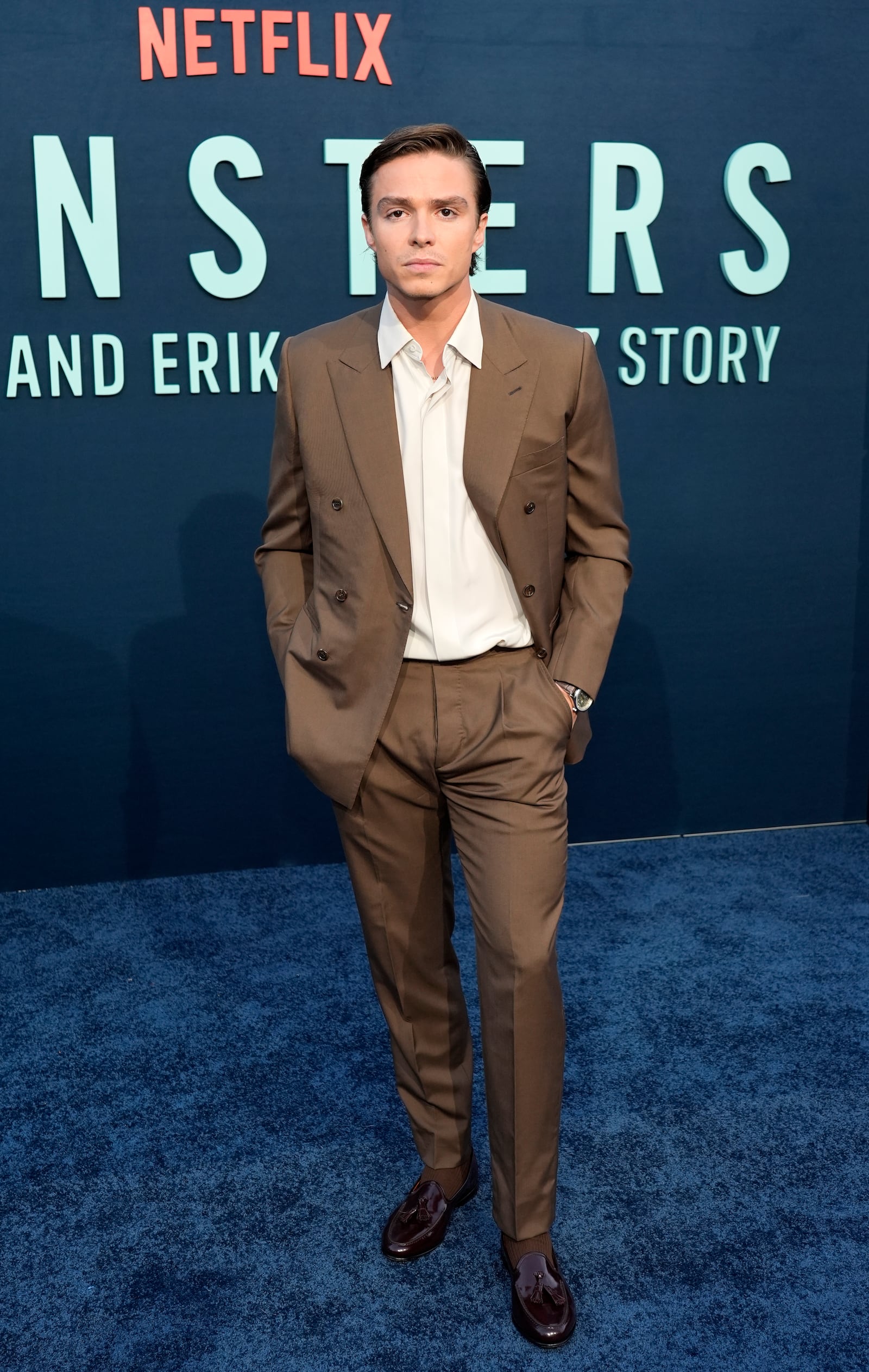 Nicholas Alexander Chavez, a cast member in "Monsters: The Lyle and Erik Menendez Story," poses at the premiere of the Netflix series at the Egyptian Theatre, Monday, Sept. 16, 2024, in Los Angeles. (AP Photo/Chris Pizzello)