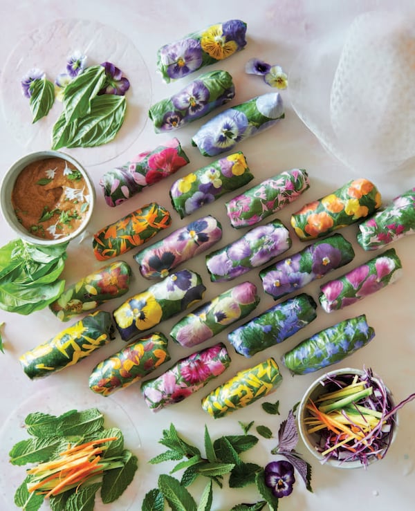 When you make Floral Summer Rolls, be careful not to overfill them, advises Loria Stern, author of “Eat Your Flowers” (William Morrow, $34.99). (Courtesy of "Eat Your Flowers" / William Morrow)