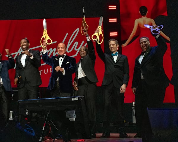 The Assembly Studios opening gala features the obligatory ribbon cutting moment, with Atlanta mayor Andre Dickens (from left) Gray TV CEO Hilton Howell, Dekalb CEO Michael Thurmond, Doraville mayor Joseph Geierman and developer The Gipson Company's Jay Gipson. CONTRIBUTED