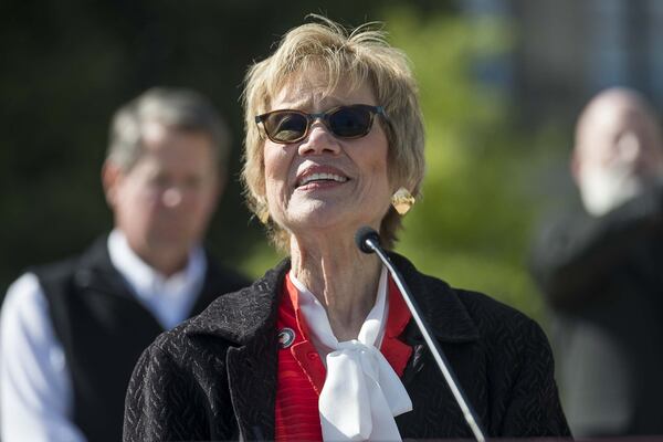 Dr. Kathleen Toomey, commissioner of the Georgia Department of Public Health, answers questions from the media during a press conference at Liberty Plaza, across the street from the Georgia State Capitol building, in downtown Atlanta, Wednesday. (ALYSSA POINTER / ALYSSA.POINTER@AJC.COM)