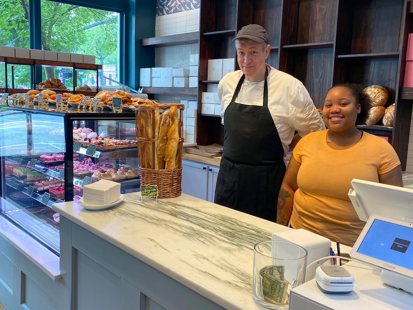 Pastry chef Edouard Fenouil (left) with Dreshawna Reese at Patisserie on Main in Madison, Georgia.