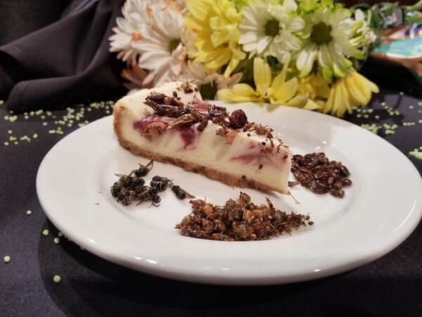 Raspberry cheesecake with chapulines, wasps, ants, termites and scorpions. CONTRIBUTED BY JAMES RICCI