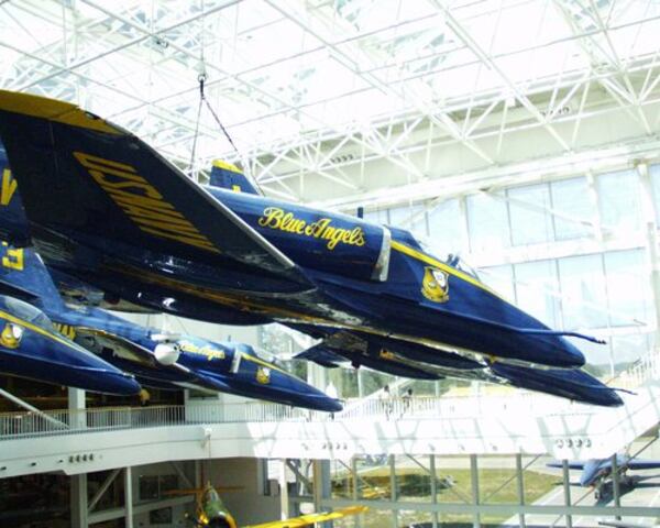 THE A-4 SKYHAWKS once used by the Blue Angels flight team are on display there, in the Blues' famous diamond formation. The flight team has a home at the Pensacola Naval Air Station.