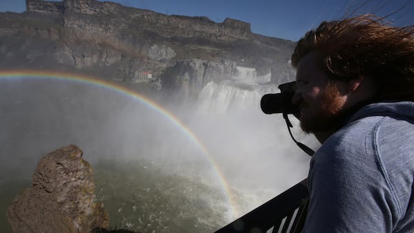 Visitors photograph from a platform at Shoshone Falls. (Robert Gauthier/Los Angeles Times/TNS)