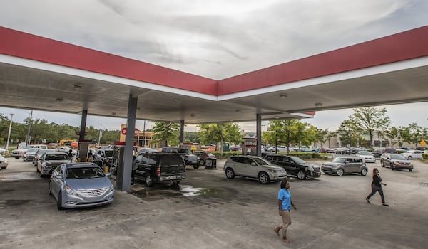 TALLAHASSEE, FL - OCTOBER 08: Drivers line up for gasoline as Hurricane Michael headed for the northern Gulf coast of Florida on October 8. Michael smashed into the coast as a Category 4 storm with sustained winds of more than 150 miles an hour. (Photo by Mark Wallheiser/Getty Images)