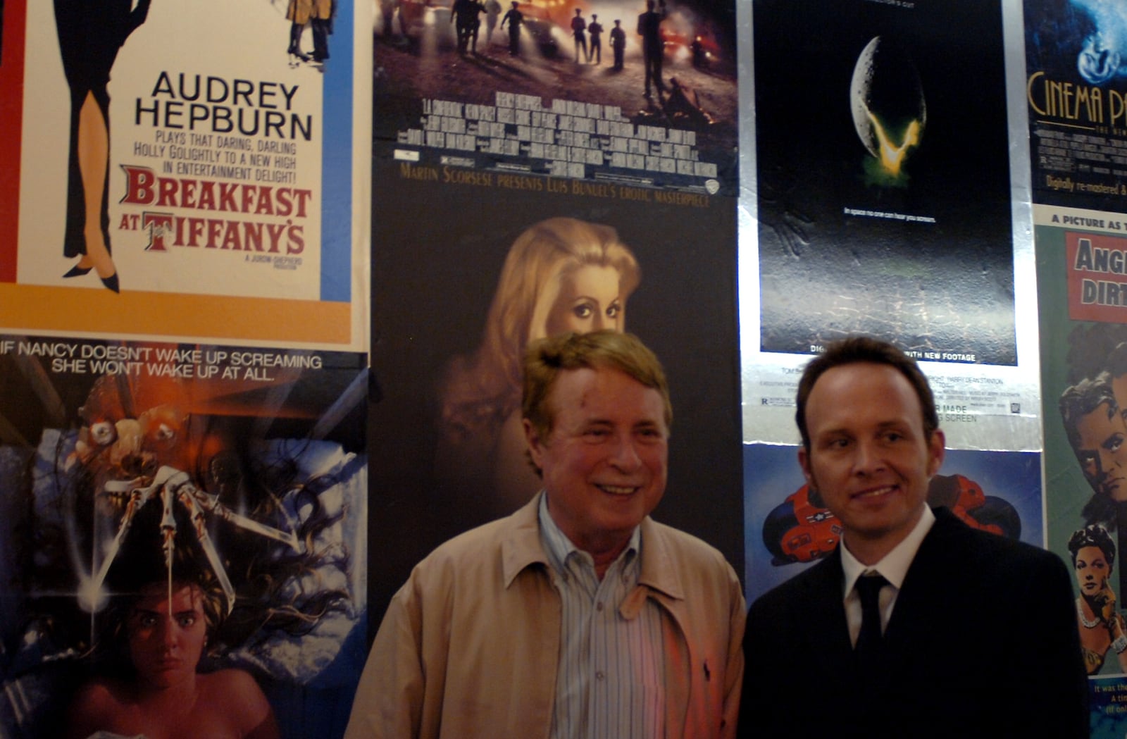 Former owner George Lefont with Jonathan Rej, who bought the theater in 2004, at the Plaza Theatre's 70th anniversary celebration in 2010. Jamie Gumbrecht/jgumbrecht@ajc.com
