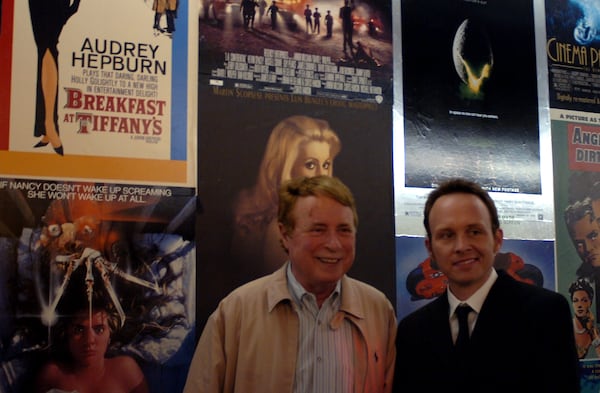 Former owner George Lefont with Jonathan Rej, who bought the theater in 2004, at the Plaza Theatre's 70th anniversary celebration in 2010. Jamie Gumbrecht/jgumbrecht@ajc.com
