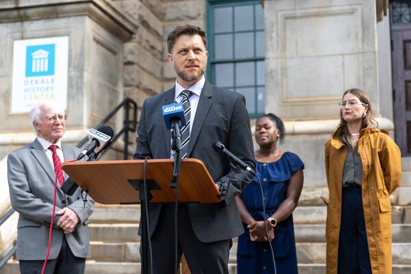 Attorney Jeff Filipovits speaks at a press conference in Decatur on Monday, July 10, 2023. Filipovitz is one of the lawyers representing residents of unincorporated DeKalb County who are suing the city of Atlanta and the state of Georgia to be able to collect signatures in the effort to get the public safety training center on the ballot as a referendum. (Arvin Temkar / arvin.temkar@ajc.com)