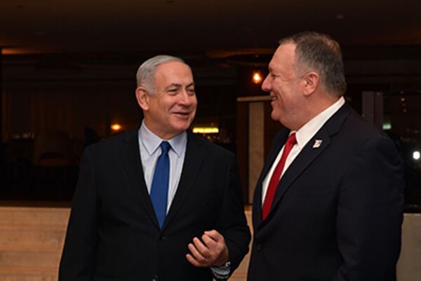 Israeli Prime Minister Benjamin Netanyahu meets with U.S. Secretary of State Mike Pompeo on Wednesday in Lisbon, Portugal.