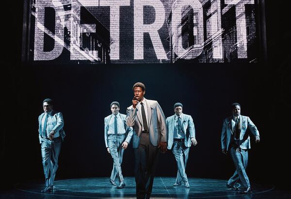 From left, Elijah Ahmad Lewis, Marcus Paul James, Jalen Harris, Harrell Holmes Jr., and James T. Lane are the Temptations in “Ain’t Too Proud” at the Fox Theatre. 
Courtesy of Emilio Madrid.