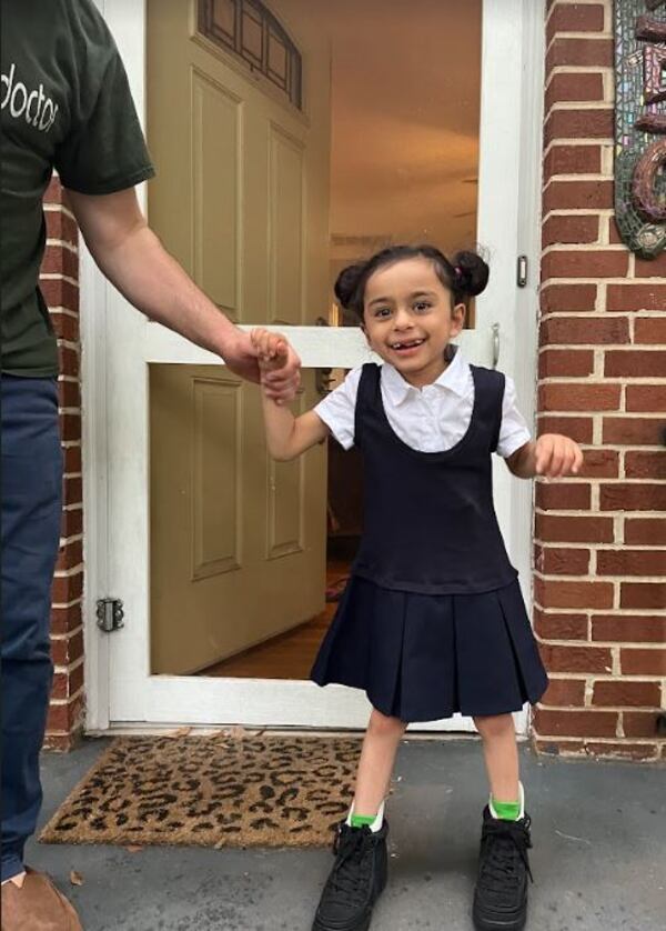 UGA associate professor Usree Bhattacharya's daughter Kalika is off to her first day of kindergarten this year. 