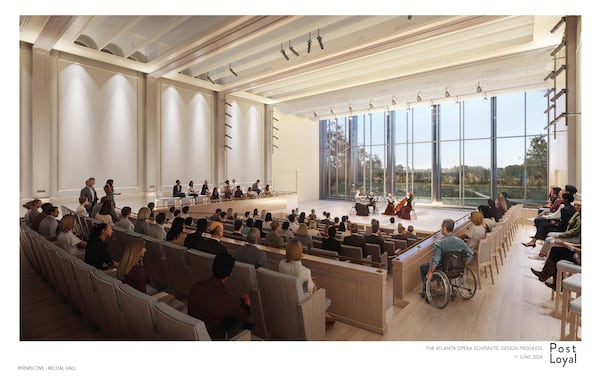 A rendering of the new recital hall at the Molly Blank Center for Opera, slated for completion summer 2027.