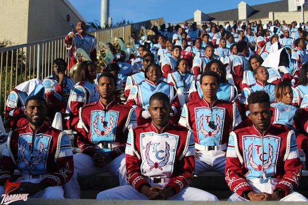 This image of the Talladega College marching band was posted on the band's Instagram account in January 2016. The caption says that the image was from that year’s Jacksonville State game. (@talladegacollegemarchingband)