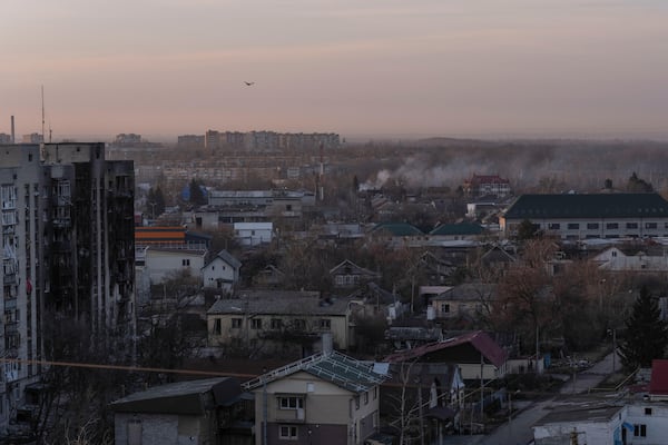 In this photo provided by Ukraine's 93rd Kholodnyi Yar Separate Mechanized Brigade press service, an aerial view shows Pokrovsk, the site of heavy battles with Russian troops in the Donetsk region, Ukraine, Sunday, March 9, 2025. (Iryna Rybakova/Ukraine's 93rd Mechanized Brigade via AP)