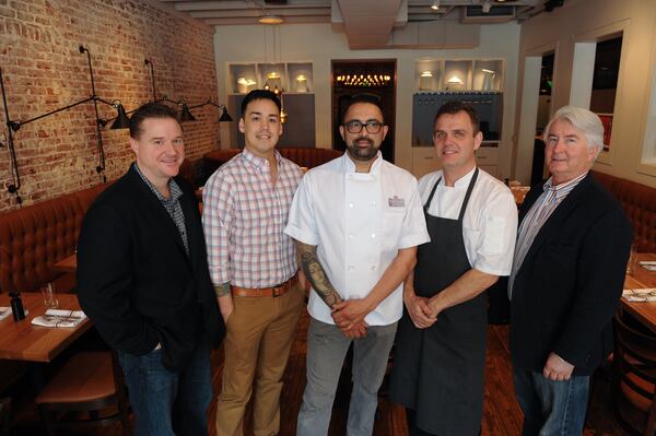 The Morningside Kitchen team: Tom Harvey, managing partner; Dan Givens, beverage director; Bhavesh Patel, chef de cuisine; Ian Winslade, culinary director; Tom Murphy, owner (Beckysteinphotography.com)