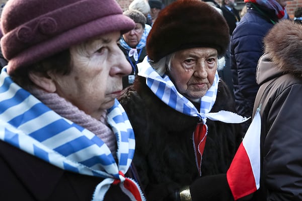 Survivors attend commemorations at the Auschwitz Nazi death camp in Oswiecim, Poland.