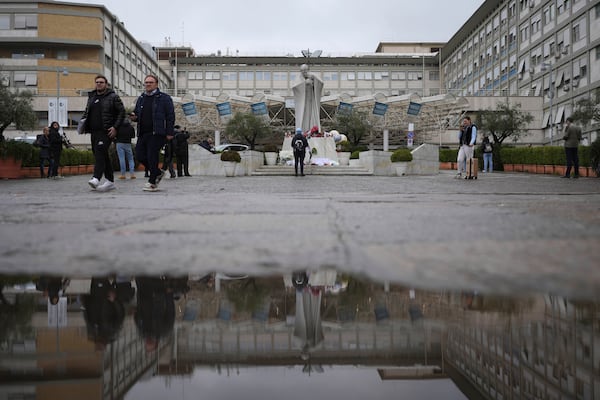 A view of the Agostino Gemelli Polyclinic, in Rome, Tuesday, Feb. 25, 2025 where Pope Francis is hospitalised since Friday, Feb. 14.(AP Photo/Alessandra Tarantino)