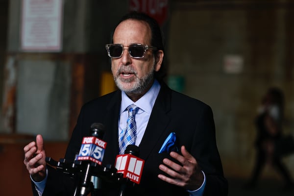 Attorney Drew Findling speaks to reporters on Oct. 26, 2022. He was hired last summer to represent former President Donald Trump in Georgia. (Natrice Miller / Natrice.Miller@ajc.com)