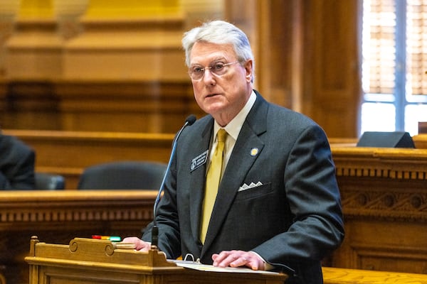 Georgia State Sen. Mike Hodges, R-Brunswick, speaks about HB 147, a school safety bill, at the Senate in Atlanta on Monday, March 13, 2023. (Arvin Temkar / arvin.temkar@ajc.com)