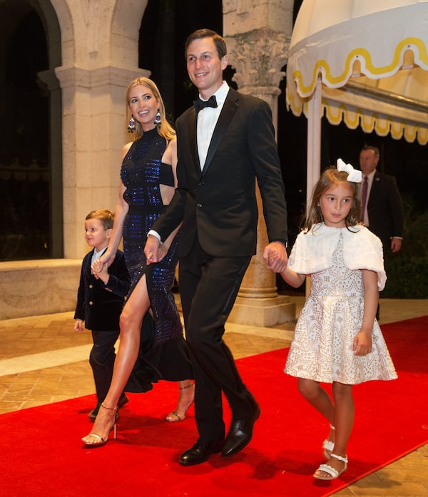 Jared Kushner and Ivanka Trump arrive with daughter Arabella Kushner and son Joseph Kushner for a New Year's Eve gala at Mar-a-Lago, Sunday, Dec. 31, 2017, in Palm Beach, Fla. (Greg Lovett / The Palm Beach Post)