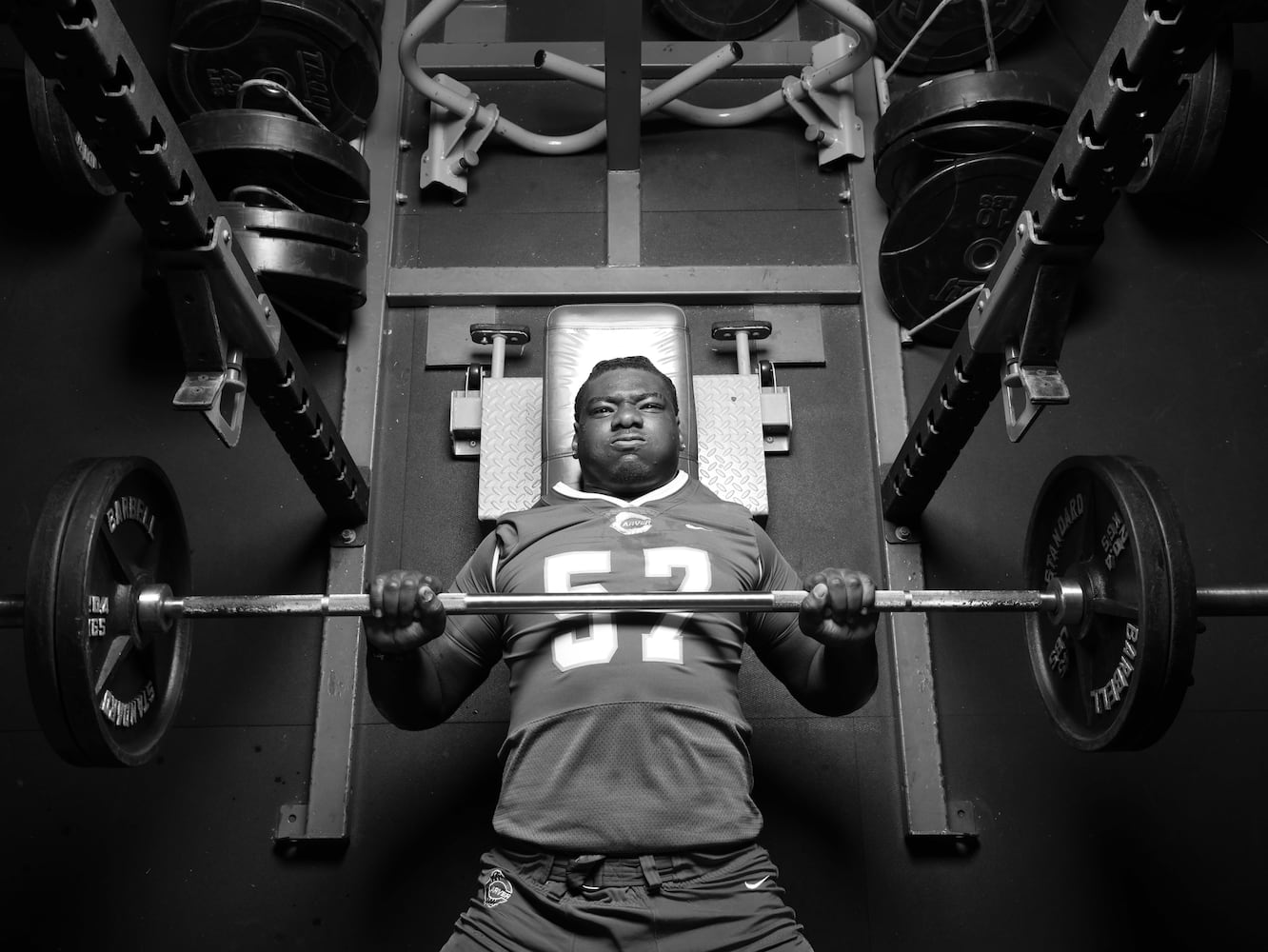 Carver-Columbus offensive lineman Elijah Pritchett’s wingspan stretches 7 feet. He was first-team All-State with the AJC last season for a 10-1 team that reached the Class 4A quarterfinals. Pritchett is among the AJC Super 11 selections - the 11 best high school football players in Georgia -  in 2021. (Tyson Alan Horne / Tyson.Horne@ajc.com)