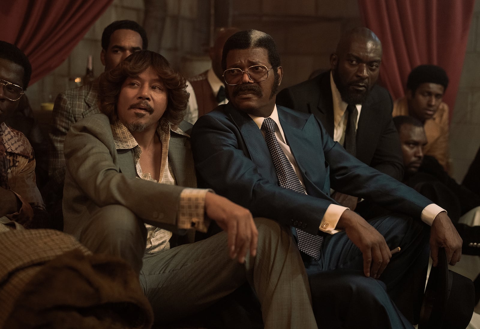 Terrence Howard as Cadillac Richie and Samuel L. Jackson as Frank Moten in the Peacock series "Fight Night."