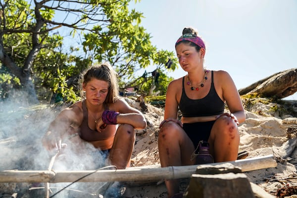 (L-R) Eva Erickson and Bianca Roses on the first episode of season 48 of "Survivor" that first aired March 5, 2025. -- Photo: Robert Voets/CBS ©2024 CBS Broadcasting, Inc. All Rights Reserved.