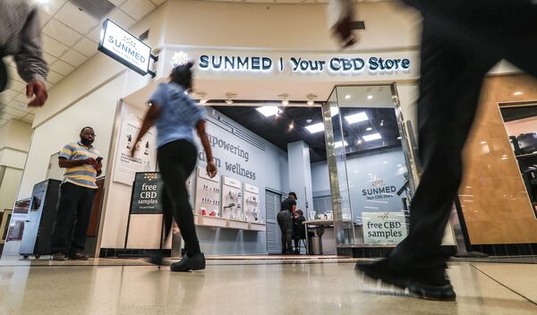 Aug. 31, 2023 Atlanta: Sunmed | Your CBD Store has opened at Hartsfield-Jackson International Airport. Such products are already sold in stores across Georgia but state officials emphasize that the FDA still prohibits the use of CBD oil in food and dietary supplements. CBD is derived from hemp, a cousin of the marijuana plant that only contains a trace amount of THC. THC is what gives marijuana users a high. But the CBD products won’t be cheap. Changing laws that vary by state and differing levels of enforcement depending on the jurisdiction create gray areas for CBD particularly for travel. (John Spink / John.Spink@ajc.com)



