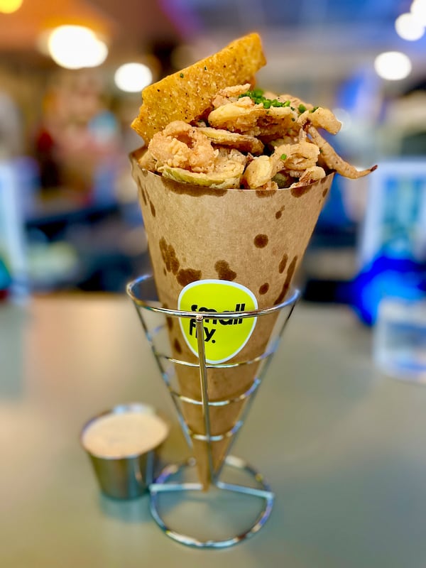 Small Fry offers fritto misto, an Italian dish with fresh, fried seafood served in a cone. (Angela Hansberger for The Atlanta Journal-Constitution)