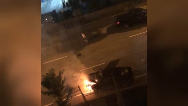 Georgia State University students shot video of a fiery crash involving two carjackers who remain on the run. (Credit: Channel 2 Action News)