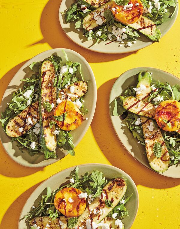 Grilled Zucchini and Peach Salad with Mint is the quintessential example of the saying “things that grow together, go together.”  — From “Zucchini Love: 43 Garden-Fresh Recipes for Salads, Soups, Breads, Lasagnas, Stir-Fries, and More” by Cynthia Graubart (Storey, $14.99). (Courtesy of Joseph Keller)