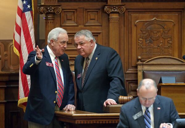 House Rules Chairman, Rep. John Meadows, R-Calhoun, left, confers with House Speaker David Ralston, R-Blue Ridge