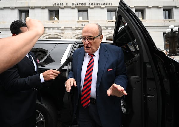 Rudy Giuliani arrives to testify before the special grand jury at the Fulton County Courthouse in Atlanta on Wednesday, Aug. 17, 2022. (Hyosub Shin/Atlanta Journal-Constitution/TNS)