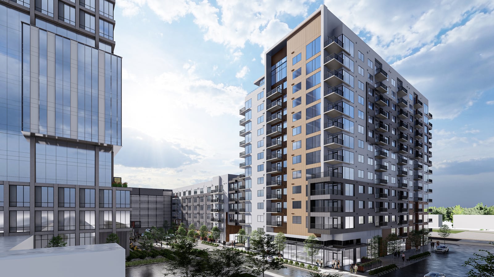 This is a rendering of The Grace apartment complex, which is part of the first phase of Georgia Tech and Trammell Crow Company's 18-acre Science Square project.