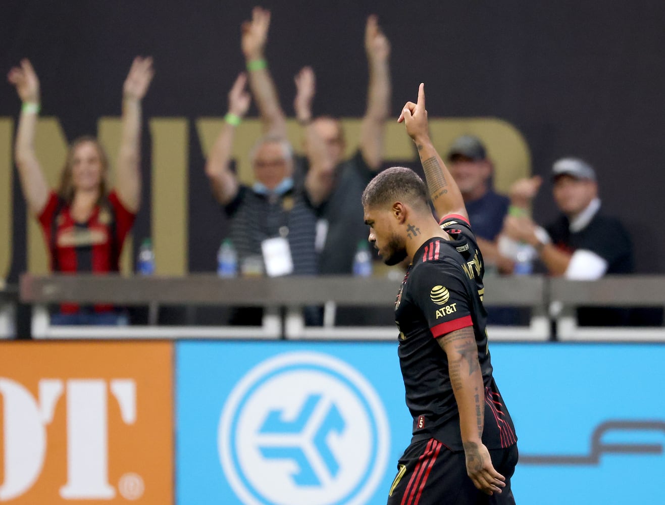 Atlanta United forward Josef Martinez reacts after scoring a goal during the second half against D.C. United at Mercedes Benz Stadium Saturday, September 18, 2021 in Atlanta, Ga.. JASON GETZ FOR THE ATLANTA JOURNAL-CONSTITUTION