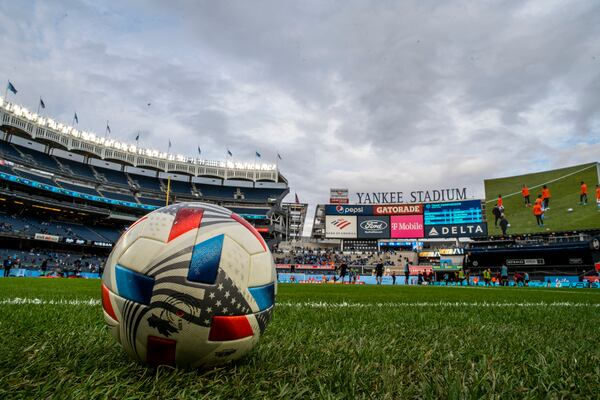 Yankee Stadium, shown before Atlanta United's game against New York City FC in 2021, has the smallest pitch in MLS at at 70 yards by 110 yards. Some MLS managers have said the pitch is actually a bit smaller. (AP Photo/Eduardo Munoz Alvarez)