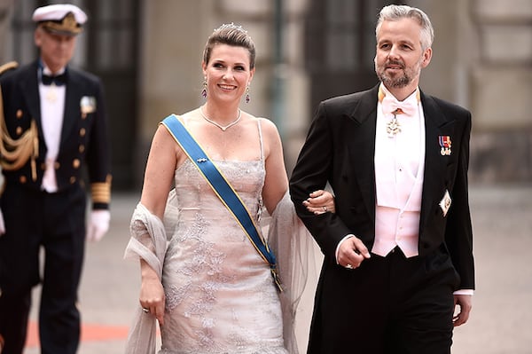 Princess Martha Louise of Norway and her then-husband Ari Behn attend the royal wedding of Prince Carl Philip of Sweden and Sofia Hellqvist at The Royal Palace on June 13, 2015, in Stockholm, Sweden.