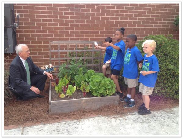 Gary Black, commissioner of Georgia's Department of Agriculture, looking over an elementary school garden. (Courtesy Georgia Department of Agriculture)