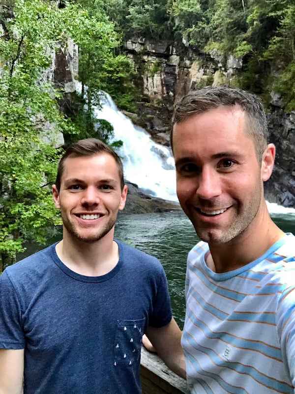 Baron Smith (L) and Davis Adams enjoy a roaring waterfall at a Tullulah Gorge State Park.
Courtesy of Davis Adams.