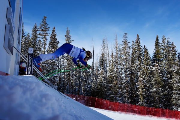 Italy's Federica Brignone starts a women's World Cup downhill training run, Wednesday, Dec. 11, 2024, in Beaver Creek, Colo. (AP Photo/John Locher)