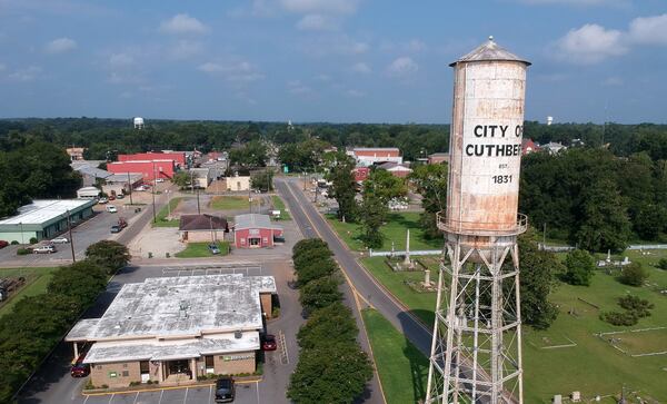 August 24, 2018 Cuthbert - Arial view of the city of Cuthbert in Randolph County on Friday, August 24, 2018. An elections board in southwestern Georgia defeated a contentious proposal Friday to close seven rural voting locations before November’s election following overwhelming opposition to the idea. The precinct closure proposal received widespread criticism because it could have reduced turnout in a majority African-American county, where some voters without a car would have had to walk 10 miles to reach one of the two remaining precincts in the county. Randolph County has a 31 percent poverty rate, according to the U.S. Census. HYOSUB SHIN / HSHIN@AJC.COM