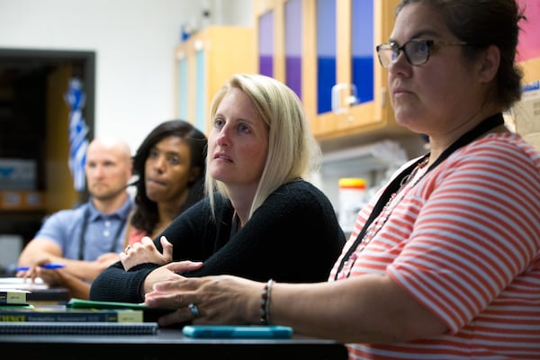 Gwinnett County Public Schools’ newest educators are shown at a teacher orientation at Peachtree Ridge High School in Suwanee, Ga., on Wednesday, July 17, 2019. (Casey Sykes for The Atlanta Journal-Constitution)