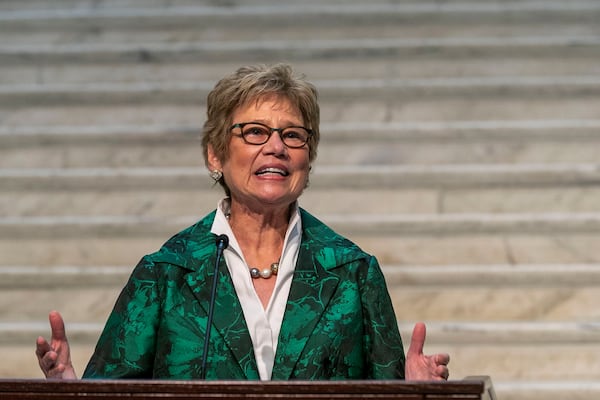 Georgia Department of Public Health Commissioner Kathleen Toomey speaks during a COVID-19 update press conference at the Georgia Capitol Building in Atlanta, Monday, August 30, 2021. (Alyssa Pointer/Atlanta Journal Constitution)