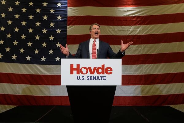 Republican Senate candidate Eric Hovde speaks at his election night party Wednesday, Nov. 6, 2024, in Madison, Wis. (AP Photo/Morry Gash)