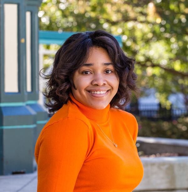 Kayla Smith is a Spelman College student working to navigate COVID and her senior thesis as well as working to stay connected to her school. Smith spends time in Decatur Square on Friday, Nov 13, 2020. (Jenni Girtman for The Atlanta Journal-Constitution)